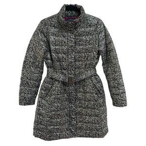 Lands End Quilted‎ Down Feather Puffer Coat Belted Print Full Zip Women's XS